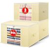 NEWSONA Set da 3 Borse Salvaspazio Pieghevoli 80L - Bianco crema - Tessuto a 3 Strati con Finestra Trasparente - per Vestiti, Coperte, Letto, Armadio