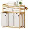 XMHome Cesto portabiancheria rettangolare in bambù a 3 scomparti, 148L | Portabiancheria con doppio ripiano,con sacchetto portabiancheria rimovibile, per bagno, camera da letto e lavanderia,grigio