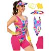 Poboola Vestito da allenamento anni '80 per donne anni '90 abiti da uomo per coppie di Halloween costumi per adulti discoteca neon costume per feste a tema, Stile 1, Small