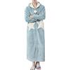 Generic Accappatoio da uomo e da donna, morbido con cappuccio, vestaglia da donna, lungo, soffice, in pile, caldo, invernale, cintura, biancheria da notte, con chiusura lampo, Blu, XL