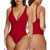 SHAPERIN Donna Body Contenitivo Modellante Senza Schienale Body Snellente Intimo Scollo a V Corsetto Shapewear Bodysuit Tracolla Regolabile Rosso XL