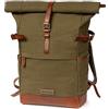 DRAKENSBERG Zaino rolltop in tela e pelle 'Wyatt' scomparto per portatile 15, vintage, per donne, uomini, 20-30L - Verde-Oliva, DR00106