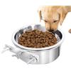Ruhnjyg Kennel Water Bowl - Robusta ciotola per animali domestici in acciaio inox con supporto a tre bulloni, ciotole da parete per animali domestici, tazza con gancio per cani e gatti - S