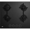 BEKO HILG64225SB PIANO COTTURA GAS, 4 zone di cottura, dimensioni: L 58,5 cm, P 52,4 Cristallo Nero