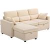 HOMCOM Divano Letto 3 Posti con Chaise Longue Convertibile, Divano Angolare con Penisola Vano Portaoggetti e 2 Cuscini, in Velluto a Coste, per Soggiorno Salotto Ufficio, 205x135x76 cm, Beige