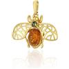 AMBEDORA Ciondolo placcato oro ape mod.10 con ambra, argento sterling placcato oro, ambra in cognac e colore verde, Placcato oro, Ambra