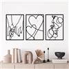 ESTART 3 pezzi in metallo linea minimalista arte da parete, decorazione da parete in metallo per amanti di San Valentino, decorazione da parete estetica moderna da appendere per camera da letto, bagno