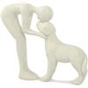 Kityemo Statua in Ceramica di Cane Carino in Beige - Scultura Canina Decorativa, Regalo per Amanti degli Animali, Decorazione per Casa/Ufficio, Scultura di Uomo e Cane
