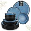 vancasso PLAYA Servizio Piatti 18 Pezzi per 6 Persone, Set Piatti Moderni in Gres - 6 Piatti Piani, 6 Piatti Dessert e 6 Ciotole Cereali - Adatto per Lavastoviglie e Microonde - Smalto Blu