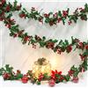Dremisland Natale Ghirlanda 175cm Piante artificiali Falso Viti con Bacca Rosse Cono Natalizio Ghirlanda Foglie di Agrifoglio Verde Appeso Pianta per Natale Decorazione del Camino Mantello della Casa