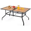 VEVOR Tavolo da Pranzo per Esterni, Tavolo da Bistrot da Giardino Rettangolare con Doghe in Acciaio Effetto Legno da 150 cm, con Foro per Ombrellone da 38 mm, Mobili da Esterno per Prato, Giardino