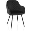 hjh LIVING Charvelle - Sedia imbottita con rivestimento in morbido velluto, con braccioli e gambe in metallo, colore: Nero