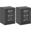 HOMCOM Set 2 Comodini Moderni con 3 Cassetti e Maniglie in Metallo, Comodini di Design in Legno, 40x36x56 cm, Grigio | Aosom Italy