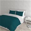 Italian Bed Linen Set Copripiumino 100% Cotone Natural Color, Made in Italy - Parure Copri Piumino - Sacco Piumone 250x200 cm con Doppia Patella e Federe Cuscino, Matrimoniale, Verde Petrolio/Grigio Chiaro