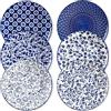 vancasso Serie SELENE Set di 6 Piatti, 26.1 cm Piatti Piani di Celadón, Piatti da Tavola in Ceramica, Piatti da Pasta Spaghetti, Adatti a Microonde e Lavastoviglie, Stile Cinese Blu e Bianco