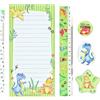 PaPIerDraCHeN Set di 6 pezzi per la scrittura | motivo dino | con temperamatite righello cancellino blocco per scrivere e bottone | idea regalo per iniziare la scuola o di compleanno dei bambini | set 4