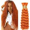 WuvuSnm Human Hair Braiding Deep Wave Boho Braids Bulk Hair Weave Natural Extensions No Weft #350 Orange Color 3 Braids Per Pack Total 150g for Woman 34 34 34 Inch