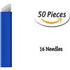 Xiaoyu 50PCS aghi per microblading, aghi per tatuaggio, penne microblading aghi per tatuaggio sopracciglia, blu, 16 pin
