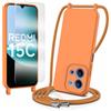TTSWJBD Cover per Xiaomi Redmi 15C 5G/4G con Cordino Custodia con 1 Pellicole Vetro Temperato,Silicone Liquida Case con Laccio Tracolla, Regolabile e Rimovibile, Antishock, Anticaduta - Arancione