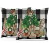 ggaimwf Fodere per cuscini di design natalizio Albero di Natale Bianco nero Cuscini del divano a quadri Federa della fattoria Decorazione natalizia per la stanza Inverno Capodanno 40x40cm set da 2