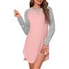 Uniexcosm Pigiama Lungo da Donna con Maniche Lunghe Girocollo Camicia da Notte in Cotone per Signora Rosa XXL