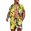 COOFANDY Camicia Floreale da Uomo Camicia da Spiaggia a Maniche Corte e Pantaloncini Set Camicia Aloha,Fiore Giallo,XL
