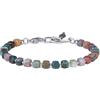 COAI Bracciale da Uomo in Pietre Naturali e Acciaio Inox, Bracciale di Perline Quadrate di Pietre Dure da Uomo - Labradorite, Agata Indiana, Diaspro Paesaggio e Onice Nero