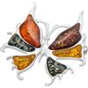 AMBEDORA Spilla da donna con farfalla, argento sterling lucido, ambra baltica colorata, Argento sterling, Ambra