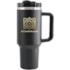 Generisch Thermos in acciaio inox con cannuccia, tazza da caffè, tazza da viaggio isolata sottovuoto in acciaio inox con manico (nero)