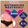Nuvenia linea Teens, Mutandine Mestruali in cotone biologico, Lavabili e riutilizzabili con protezione integrata per Giorno e Notte, Flusso Abbondante, Colore Nero, Taglia XS, 1 confezione