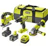 Ryobi RCK183A-242S, Kit di Utensili 18V One+ da 3 pezzi a batteria, Trapano Avvitatore + Seghetto + Smerigliatrice Angolare 115 mm + 1 batteria da 4.0Ah + 1 batteria da 2.0Ah + Caricabatterie + Borsa