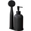 WENKO Set lavaggio 3 pezzi con dispenser piatti ricaricabile 400 ml | dispenser in vetro, spazzola per piatti in plastica & supporto in polyresina, 12,5 x 9 x 25 cm, nero, Mod Piedo