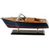 DRW Barca a motore classica con base in legno blu e naturale 14x35x12 cm