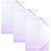 Idena 90379 - Cartella A4 in bianco e viola, 3 pezzi, cartellina portadocumenti in plastica robusta, cartellina postale con alette interne e chiusura elastica