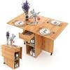 Shally Dogan Tavolo da Pranzo Pieghevole Salvaspazio con Ruote, Scrivania Richiudibile con 2 Ripiani e 1 Cassetto, Design Moderno Multiuso Ideale per Casa, Ufficio, 120 x 77 x 75 cm (Legno)