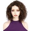 FASHION IDOL Parrucca corta a caschetto con capelli veri ricci per donne, con profonde onde, pizzo anteriore, parte C, 30 cm, parrucca pre-pizzicata con capelli corti, marrone medio e marrone cenere
