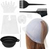 FORETOGO 7 Pezzi Kit de Strumenti per Colorare Capelli,Riutilizzabile Strumento di Capelli Colore Kit con Uncinetto e Spazzola Cappello,Silicone Tintura Cappuccio per Meches Colorazione