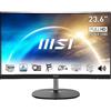 MSI PRO MP241CA Monitor da ufficio curvo 23,6" Full HD - Pannello VA 1500R 1920x1080, 75Hz, schermo eye-friendly, gamma cromatica 114% sRGB, speaker incl. - HDMI 1.4b, DP 1.2°