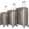 Royalty Line, Set 3 Valigie, ABS Rigido Ultra Leggero 4 Ruote Girevoli a 360°, Misura S 55x38x18cm, M 67x44x24cm, L 76x49x28cm, Doppie Cinghie, Chiusura a Combinazione, Manici Rinforzati, Champagne