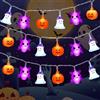 Gcstnn Catena luminosa per Halloween, 3 m, 20 LED, arancione, zucca, pipistrello, fantasma, catena luminosa con timer, per feste a tema di Halloween, carnevale, veranda, finestra, decorazione