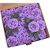 PIQIUQIU 25 Rose Artificiali in gommapiuma, Fiori Artificiali, per Matrimonio, Bouquet da Sposa, Decorazione per la casa 8cm (Viola)