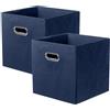 powerking Contenitore contenitore di stoccaggio in tessuto, 2 Pack pieghevole panno di stoccaggio Cube Organizer Cassetto con maniglia in metallo per armadio e giocattoli di stoccaggio, Blu Profondo