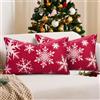 DakTou Federa Cuscino 30x50 Natalizio Velluto Rossi, 2 Pezzi Federe Cuscini Divano Natalizi Fantasia Fiocchi di Neve Bianco, Copricuscini Divano Rosso Natale per Natalizie per la Casa in Stile Invernale