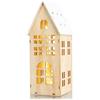 com-four® Casa in Legno illuminata da appoggiare con luci LED e Timer da 6 Ore - Decorazione Natalizia per Tavolo o davanzale - Decorazione Invernale in Legno (1 Pezzo - Casa con Tetto innevato)