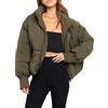 Sukany Cappotto da donna invernale casual, con cerniera completa, imbottito, con collo alto, a maniche lunghe, piumino, giacca corta invernale calda, trapuntata, Verde militare, L