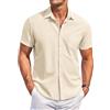 COOFANDY Camicia da uomo a maniche corte, da lavoro, senza stiratura, per il tempo libero, con tasche, casual, vestibilità normale, estiva, da uomo, beige, M