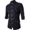 FAWHEWX Camicia da Uomo Spalla Bottone doratoCamicia a Maniche Lunghe Multitasche Camicia da Uomo alla Moda con Bottoni Dorati con Collo a Nonno Camicia a Maniche Lunghe Slim Fit(Nero/2XL)