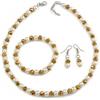 Avalaya Set collana con perle di vetro color bronzo marrone e perle finte, braccialetto flessibile, orecchini a goccia, lunghezza 43 cm, lunghezza 4 cm, lunghezza 4 cm, perlina singola da 8 mm, Misura