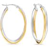 LeCalla Orecchini a cerchio in argento sterling 925 bicolore da donna, placcati in oro 14 carati, grandi orecchini a cerchio ovale intrecciati, 40 mm, Argento sterling, Nessuna pietra preziosa