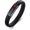 PJ JEWELLERY Braccialetto da uomo in vera pelle intrecciata con incisione medica, con chiusura magnetica in acciaio inox, 8.2 inches, Metallo Pelle